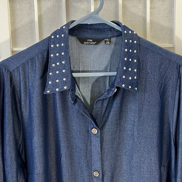 Mlle Gabrielle Navy Blue Shirt Dress, Silver studs and buttons, XL - Picture 4 of 9